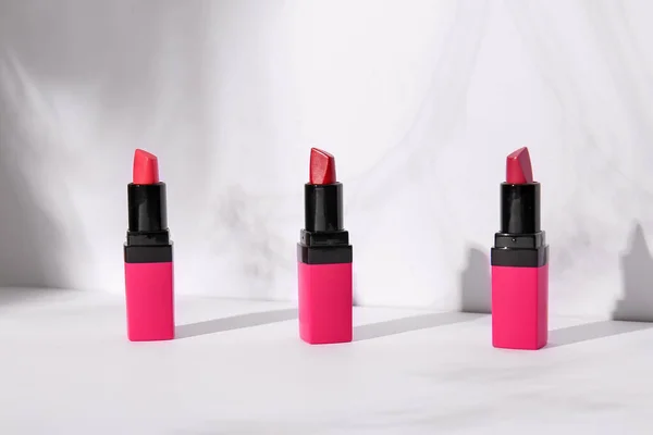 Set Beautiful Lipsticks Light Background — Stock Photo, Image