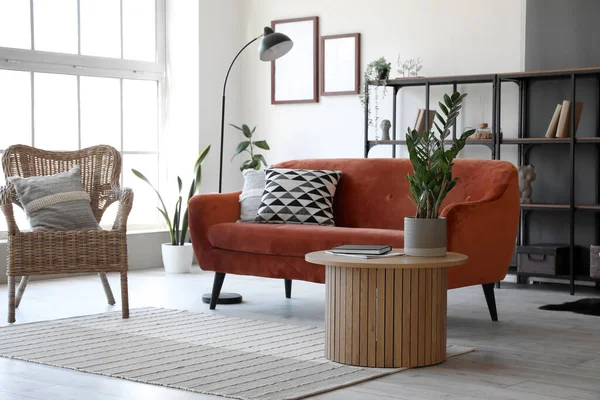 Interior Stylish Living Room Cozy Sofa Armchair Coffee Table — Stock Photo, Image