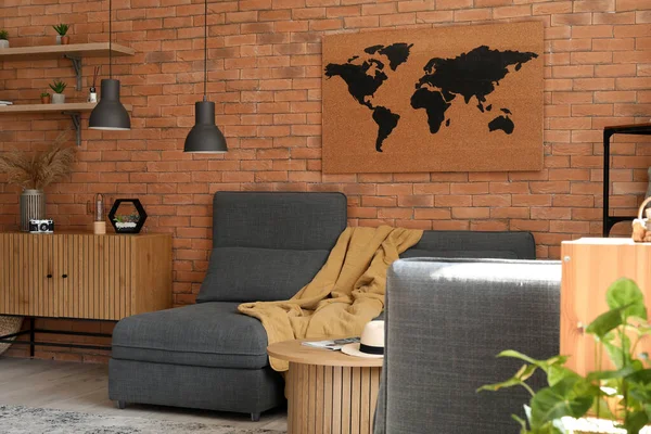 Interior Stylish Living Room Cozy Armchairs Brick Wall — Stock Photo, Image