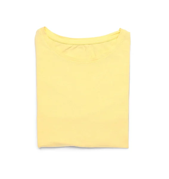 Składana Żółta Koszulka Białym Tle — Zdjęcie stockowe