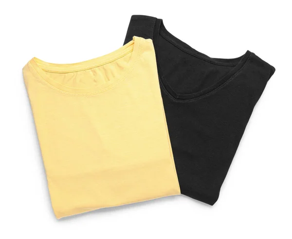 Skládané Žluté Černé Trička Bílém Pozadí — Stock fotografie