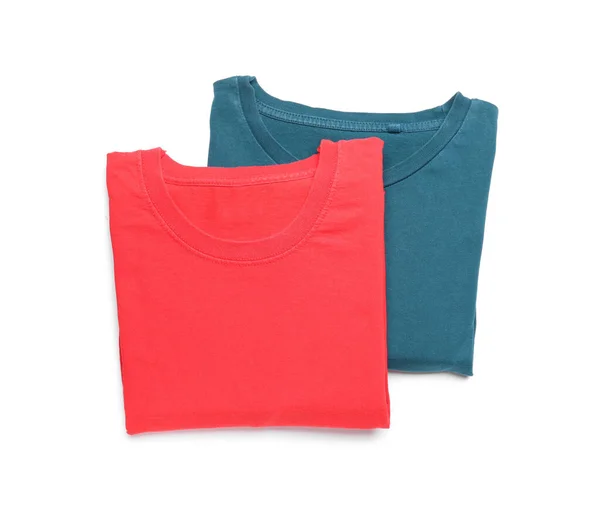 Folded Blue Red Shirts White Background — Stock Photo, Image