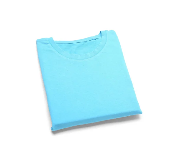 Gefaltetes Blaues Shirt Auf Weißem Hintergrund — Stockfoto