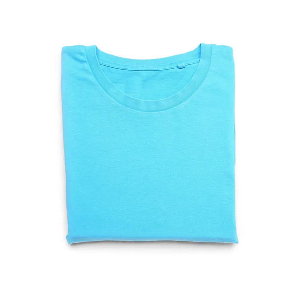 Opgevouwen Blauw Shirt Witte Achtergrond — Stockfoto