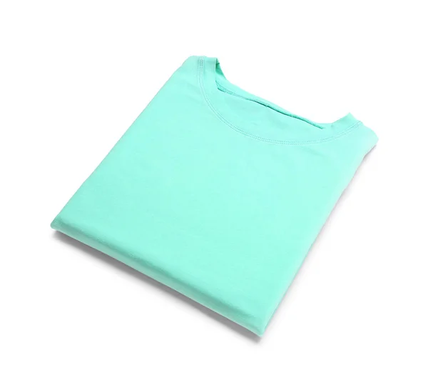Opgevouwen Blauw Shirt Witte Achtergrond — Stockfoto