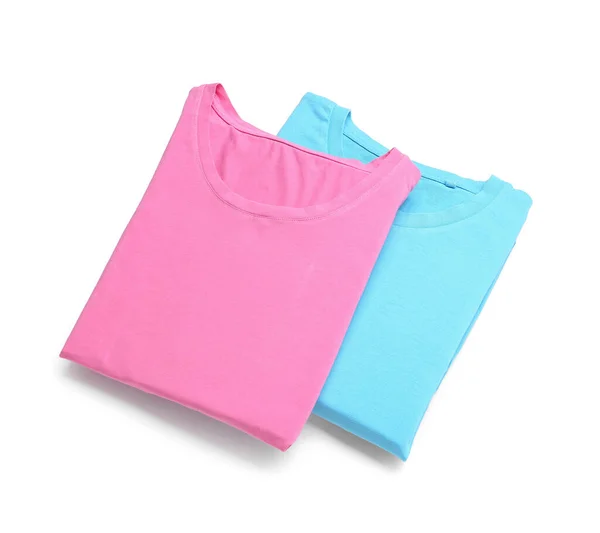 Camisetas Rosa Azul Dobradas Sobre Fundo Branco — Fotografia de Stock