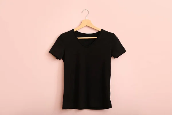 Black Shirt Hanging Pink Wall — Stock Photo, Image