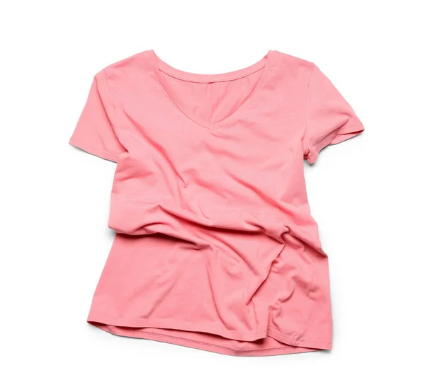 Camiseta Arrugada Rosa Sobre Fondo Blanco — Foto de Stock