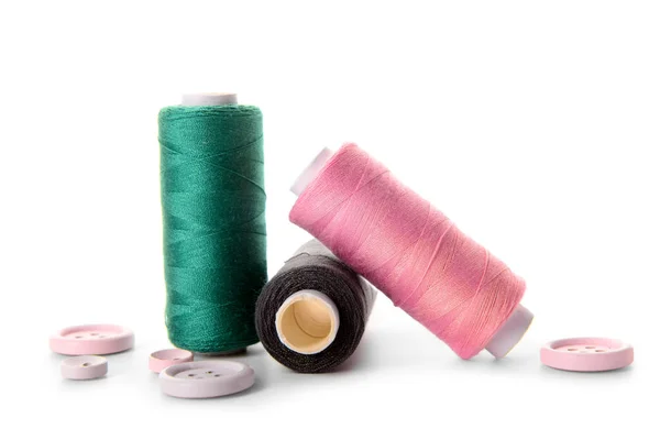 Thread Spools Buttons Isolated White Background — Stock Photo, Image