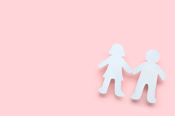 Male Female Human Figures Holding Hands Pink Background Friendship Day — Stock Photo, Image