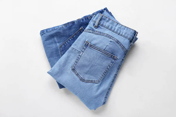Stilvolle Jeans Auf Weißem Hintergrund — Stockfoto
