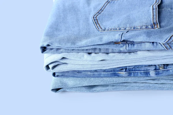 Stack Jeans Light Background Closeup — Stock Photo, Image