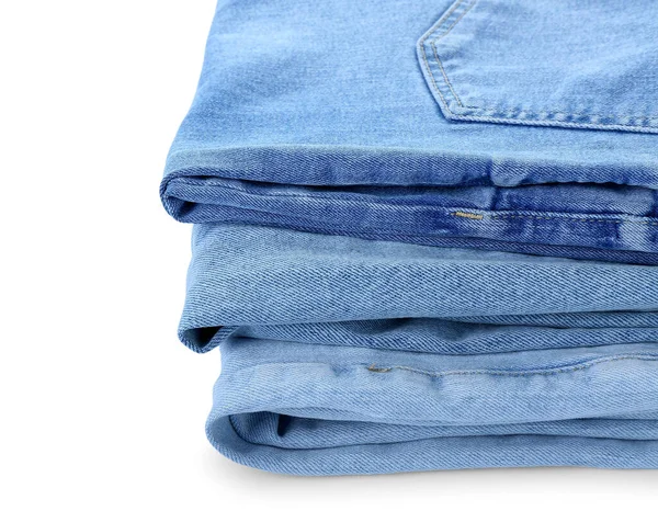 Pila Jeans Sobre Fondo Blanco Primer Plano —  Fotos de Stock