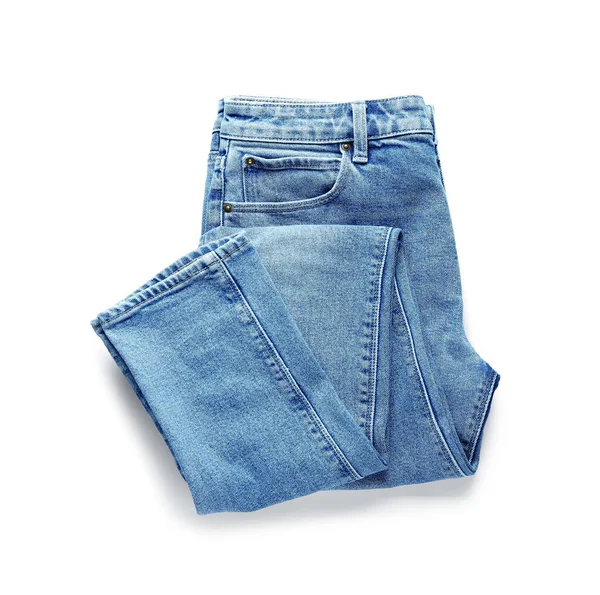 Gevouwen Jeans Witte Achtergrond — Stockfoto