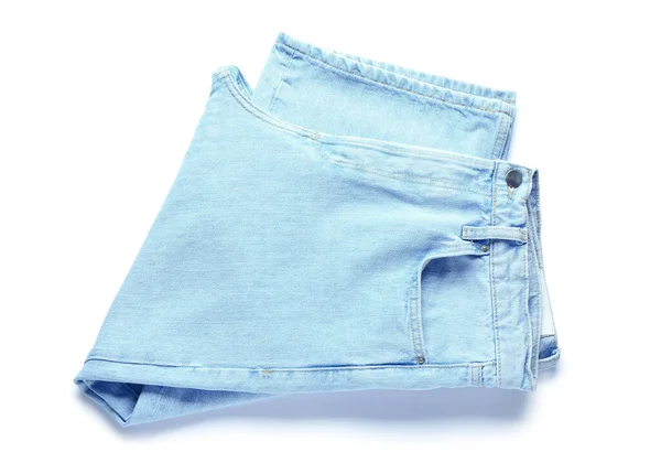 Gevouwen Jeans Witte Achtergrond — Stockfoto