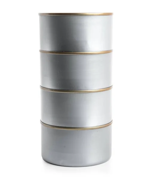 Stack Tin Cans Fish Isolated White Background — Stock Photo, Image