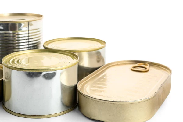 Tin Cans Fish Isolated White Background — Stock Photo, Image