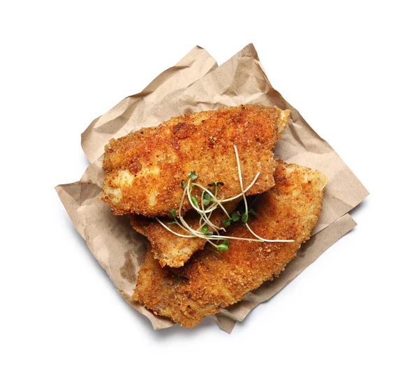 Tasty Fried Codfish White Background — Stock Photo, Image