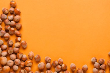 Turuncu arka planda kabuklu fındık.