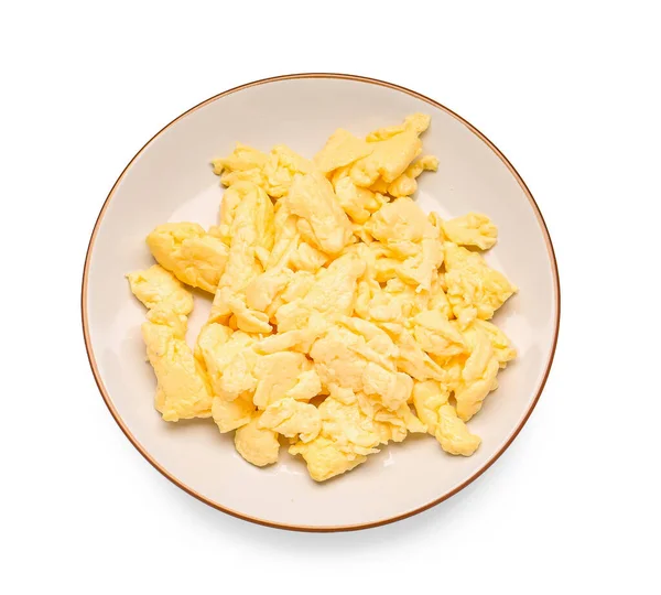 Plate Delicious Scrambled Eggs Isolated White Background — Stock Photo, Image