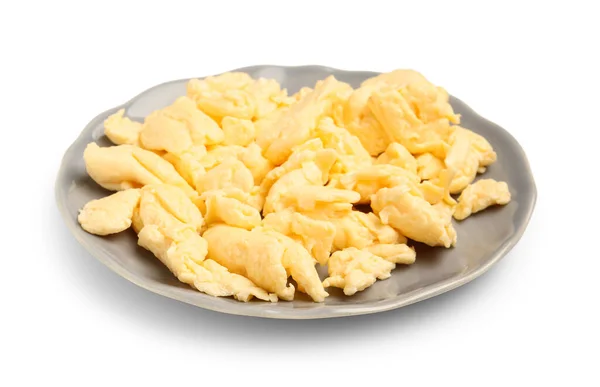 Plate Delicious Scrambled Eggs Isolated White Background — Stock Photo, Image