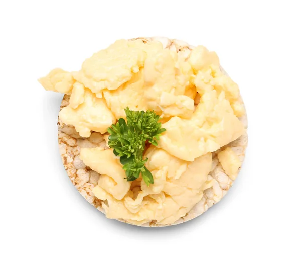 Puffed Rice Cracker Scrambled Eggs White Background — Stock Photo, Image