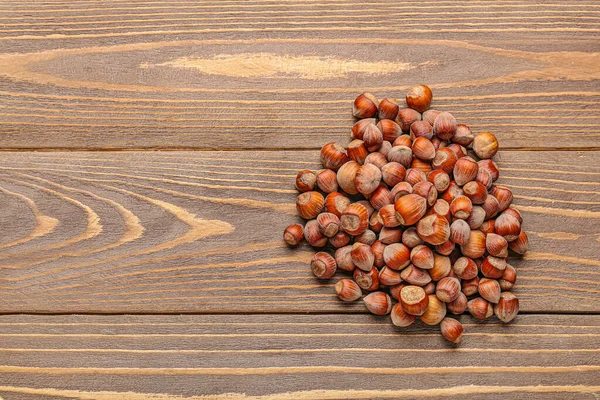Shelled Hazelnuts Wooden Background — Stock Photo, Image