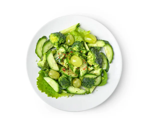 Assiette Avec Salade Fraîche Isolée Sur Fond Blanc — Photo