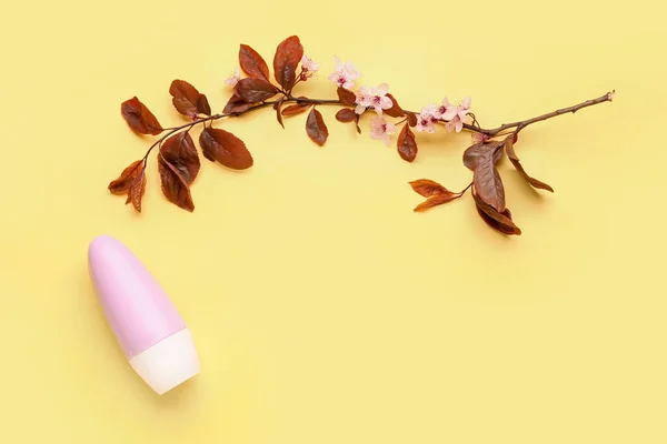 Deodorant Blossoming Branch Yellow Background — Stock Photo, Image