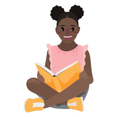 Beyaz arka plan kitabı olan tatlı Afro-Amerikalı kız.