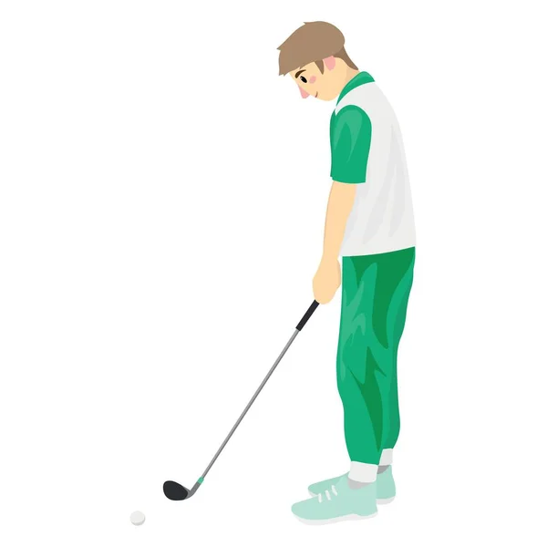 Söt Pojke Spelar Golf Vit Bakgrund — Stock vektor