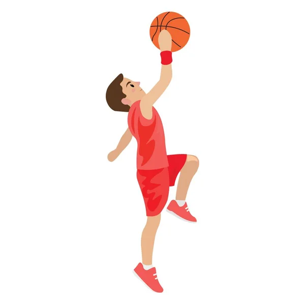 Söt Pojke Spelar Basket Vit Bakgrund — Stock vektor