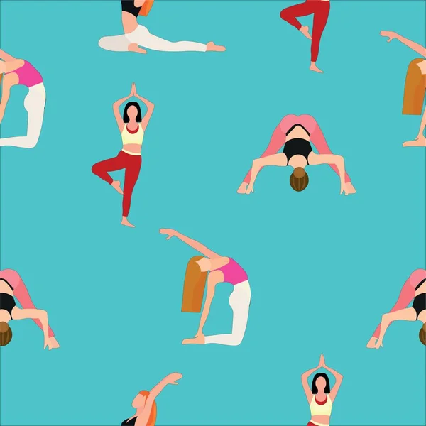 Beaucoup Femmes Pratiquant Yoga Sur Fond Bleu Texture Pour Design — Image vectorielle