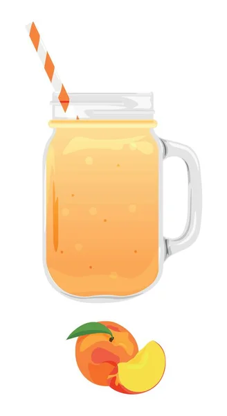Einmachglas Mit Frischem Pfirsich Smoothie Auf Weißem Hintergrund — Stockvektor