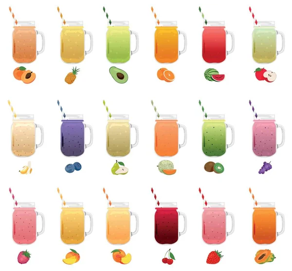 Set Different Tasty Smoothies White Background — Stock Vector