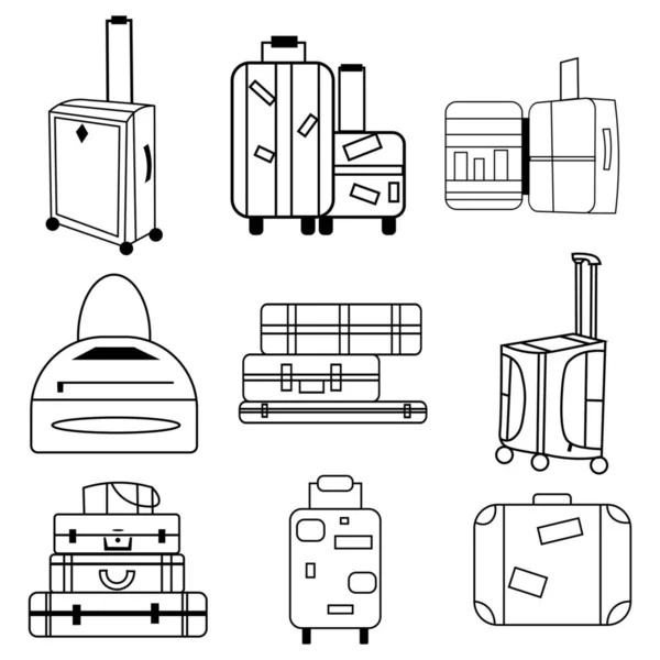 白い背景に旅行者のスーツケースのセット — ストックベクタ