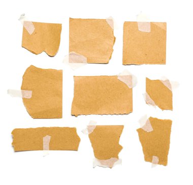 Beyaz arkaplanda izole edilmiş yırtık kağıt parçaları