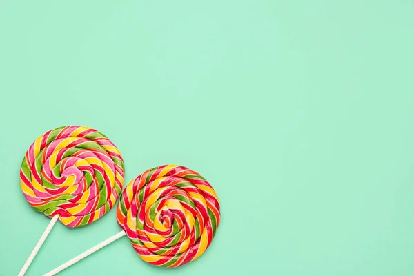 Colorful Lollipops Turquoise Background — Stock Photo, Image
