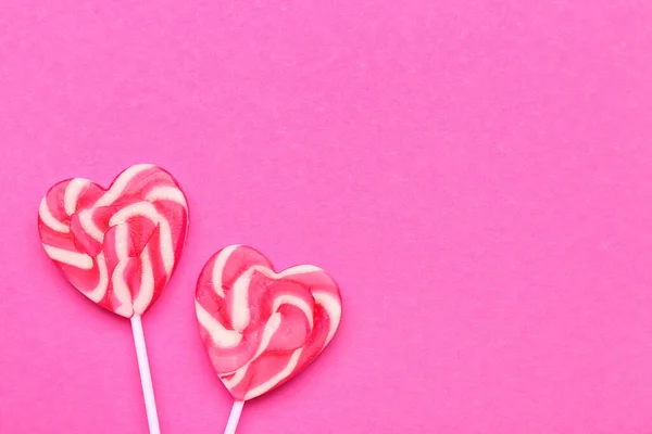 Heart Shaped Lollipops Pink Background — Stock Photo, Image