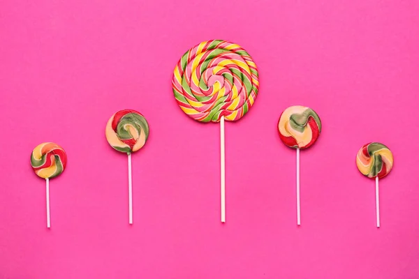 Colorful Lollipops Pink Background — Stock Photo, Image