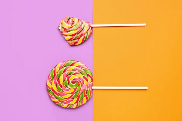 Whole Bitten Lollipops Colorful Background — Stock Photo, Image