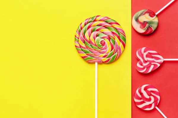 Sweet Lollipops Yellow Red Background — Stock Photo, Image