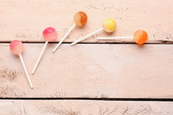 Sweet Lollipops White Wooden Table — Stock Photo, Image