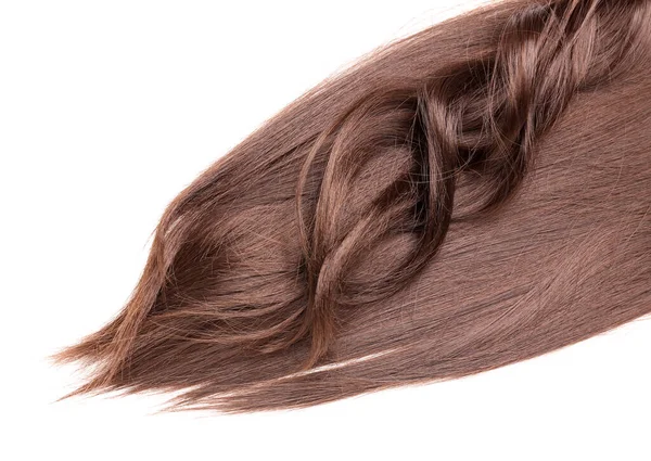 Lockige Und Glatte Braune Haare Auf Weißem Hintergrund Nahaufnahme — Stockfoto