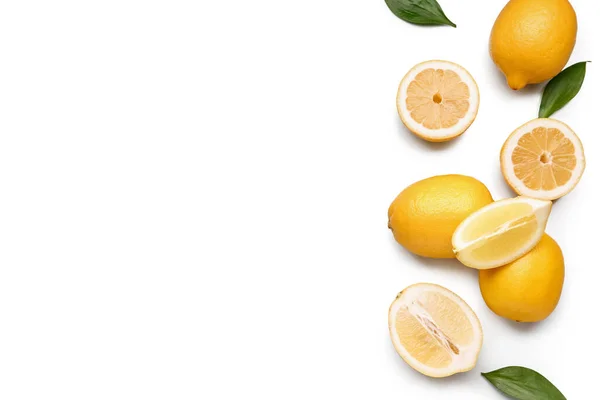 Composition Fresh Lemons Grey Background — Stock Photo, Image