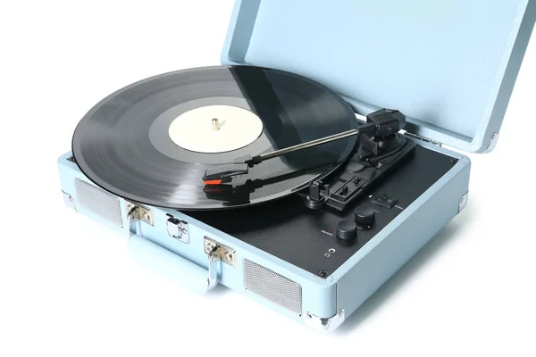 Record Lejátszó Vinyl Lemez Fehér Háttér Closeup — Stock Fotó