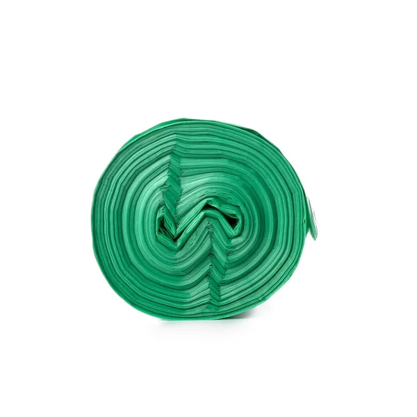 Зеленый Рулон Мусорных Пакетов Белом Фоне — стоковое фото