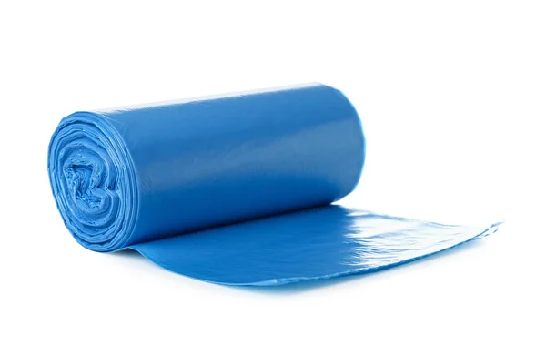 Rolo Azul Sacos Lixo Fundo Branco — Fotografia de Stock