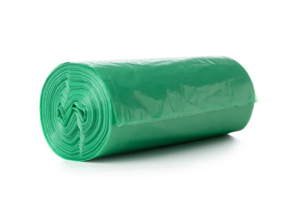 Green Roll Garbage Bags White Background — Stock Photo, Image