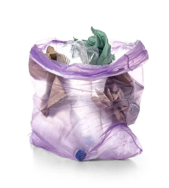 Garbage Bag Different Trash Isolated White Background — Stock Photo, Image